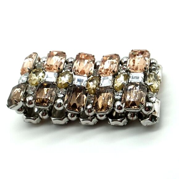 Crystal Rhinestone Stretch Bracelet Wide Amber Bronze Silver - Picture 6 of 10